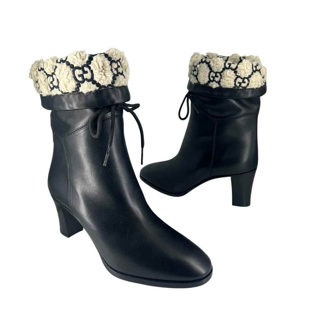 Gucci GG Shearling Leather Fold Over Ankle Boots Nero 37.5 - Picture 4 of 16